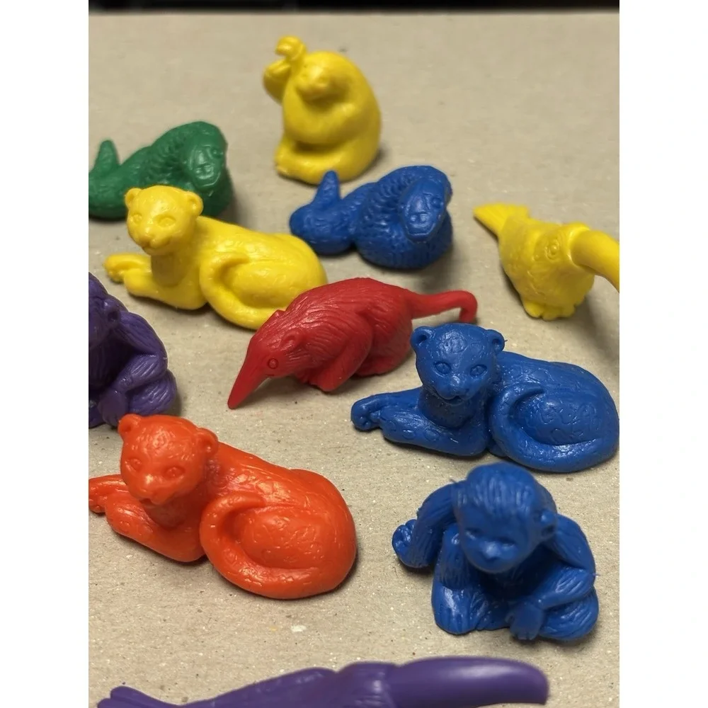 Vintage Lot Of 25 Rubber Mini Safari Animal Figures Counters Math Manipulatives